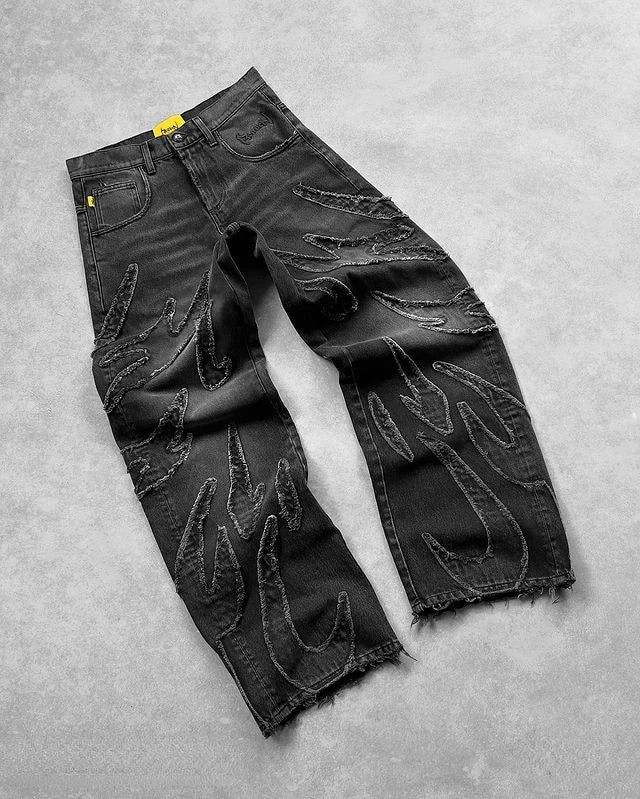 Distressed Flame Baggy Jeans