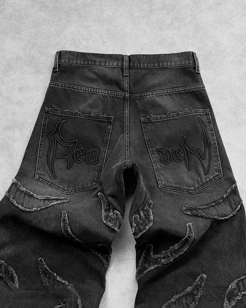 Distressed Flame Baggy Jeans