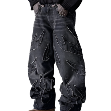 Distressed Flame Baggy Jeans