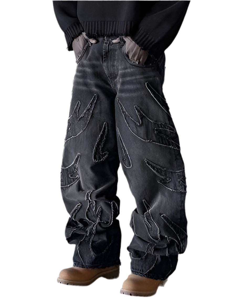 Distressed Flame Baggy Jeans