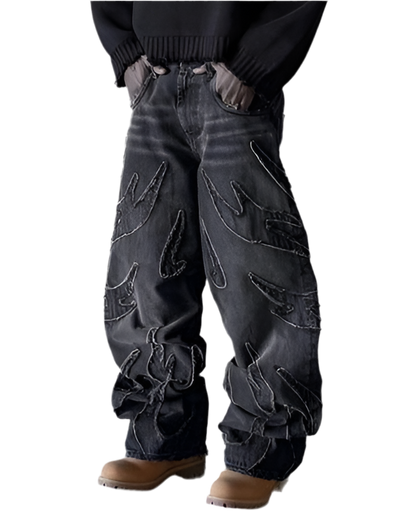 Distressed Flame Baggy Jeans
