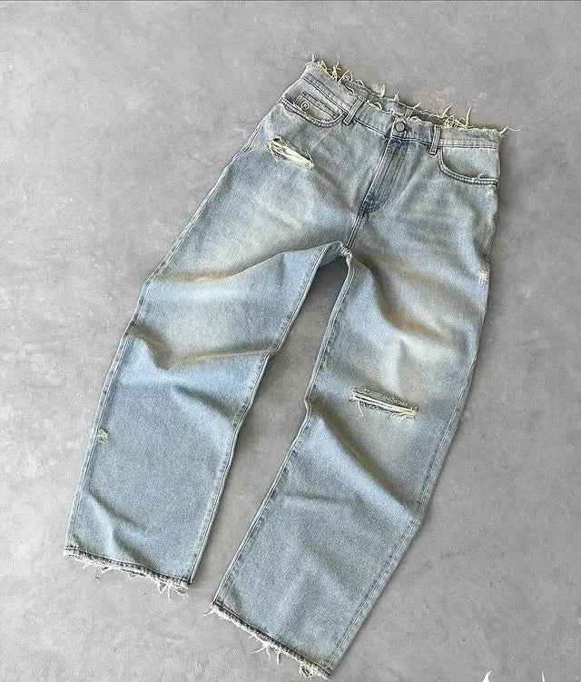 Distressed Flame Baggy Jeans