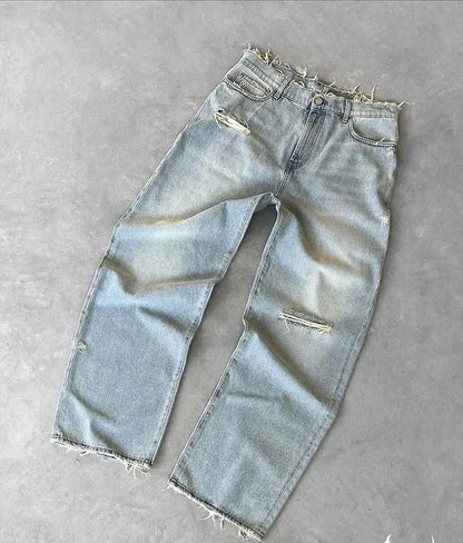 Distressed Flame Baggy Jeans