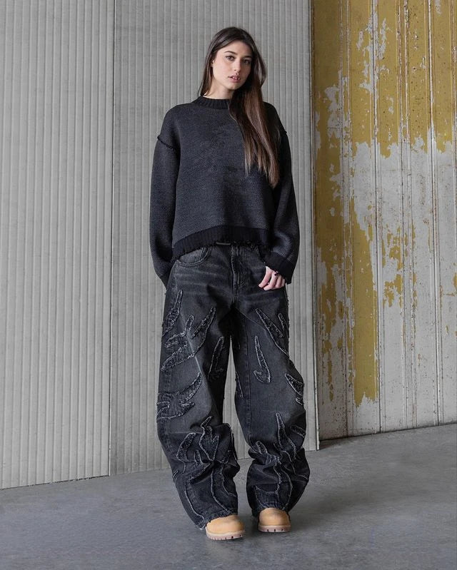 Distressed Flame Baggy Jeans