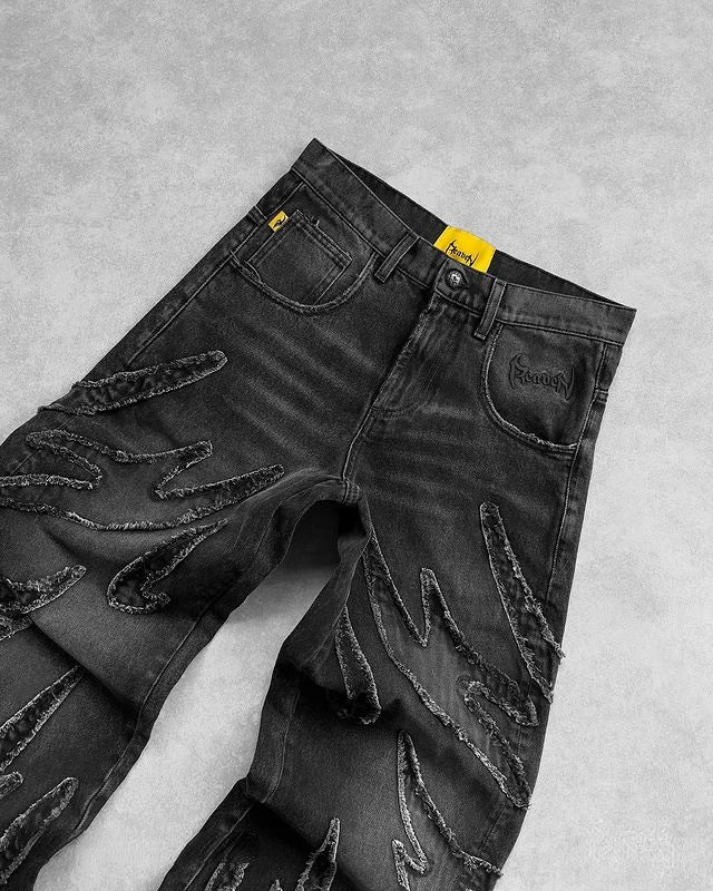 Distressed Flame Baggy Jeans