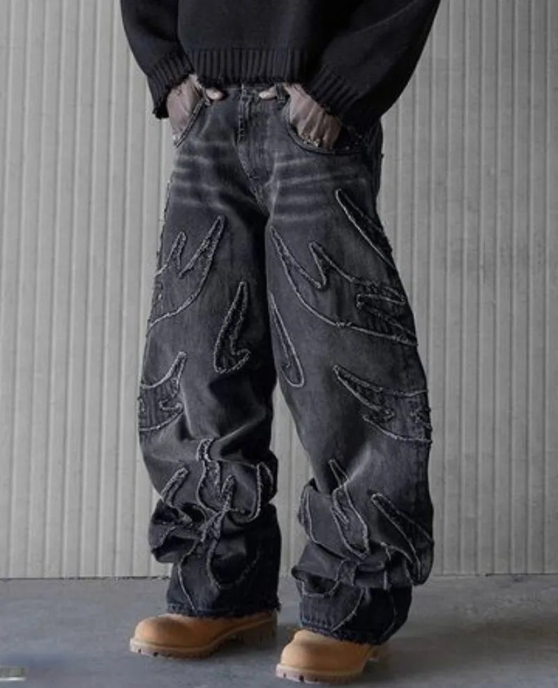 Distressed Flame Baggy Jeans